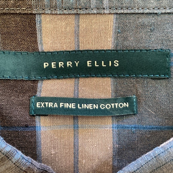 PERRY ELLIS LINEN/COTTON Blend Short-Sleeve Dress Shirt Size L - Picture 2 of 6